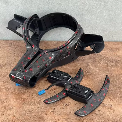 Used for BMW carbon fiber steering wheel shift lever M3 M4 M5 G28 G38 3 Series 5 Series modification (Steering wheel) - m-logo-forged-red-foil-frame-with-cross-red-foil-pick-3-series