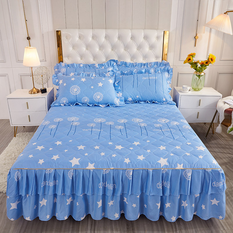 Transfronterizos encaje vestido de cama de estilo coreano encaje de algodón grueso cama de filamento molienda cama de acolchón polvo cubierta de cama al por mayor