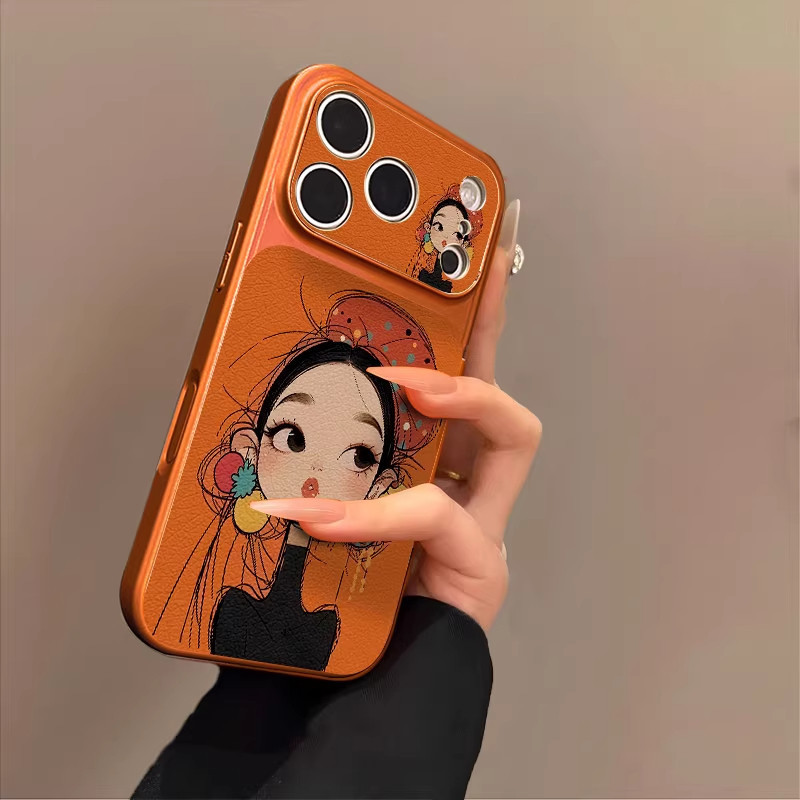 Beautiful Girl-Style Phone Case Suitable for iPhone 17 Pro Max, New Model for Apple 16 Pro, Niche 15 Pro, 16 Leather Case