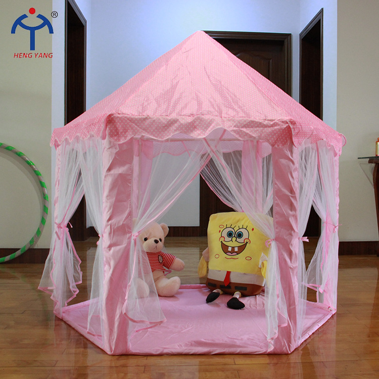 Venta al por mayor princesa Castillo pequeña carpa Chunya material textil niños juegan carpa Rosa niños carpa con pantalla de ventana