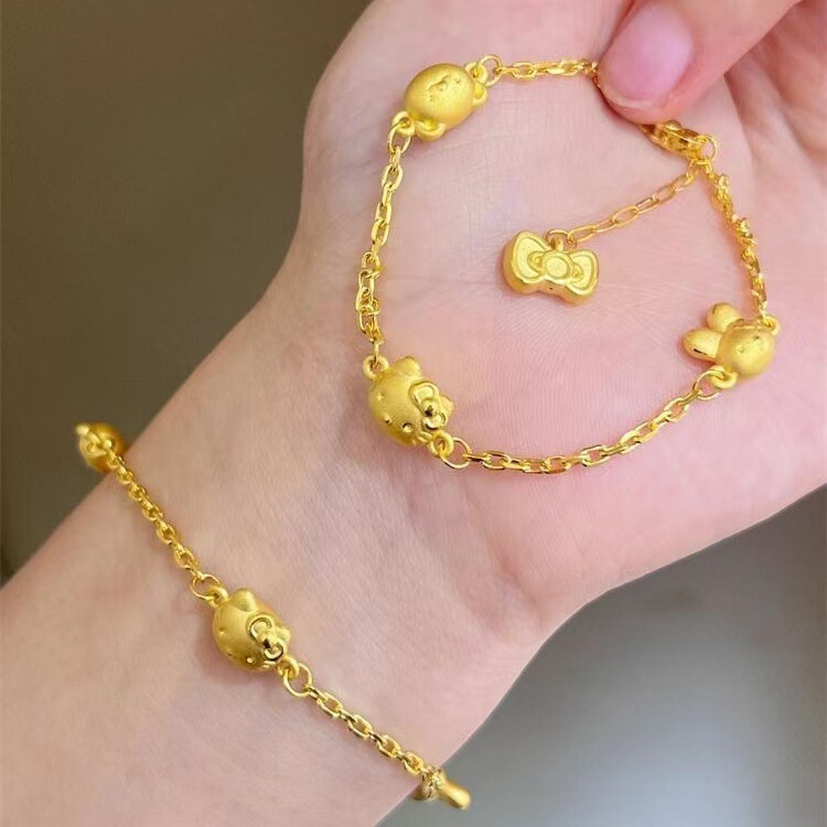 Gold Store Same Style Hello Kitty Bracelet for Women, Niche High-End New Cute Bow Kt Cat Cute Jewelry