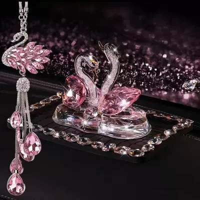 Car ornaments, Creative and Unique, Popular - pink-swan-diamond-anti-slip-mat-swan-pendant