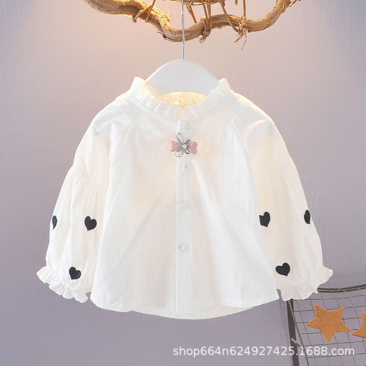 Camisa estilo coreano de las niñas de manga larga 2024 nuevos niños de moda casual camisa de los niños del bebé ropa de los niños delgados estilo occidental