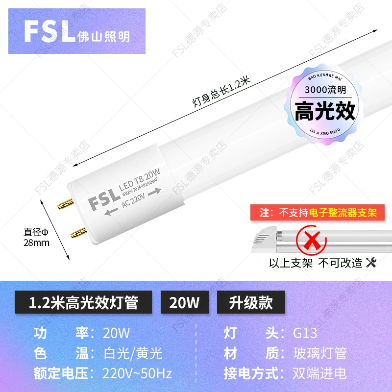 FSL Super Bright Energy-Saving LED Linear Lights, 1m & 0.6m, Eyes Protection, Full Set