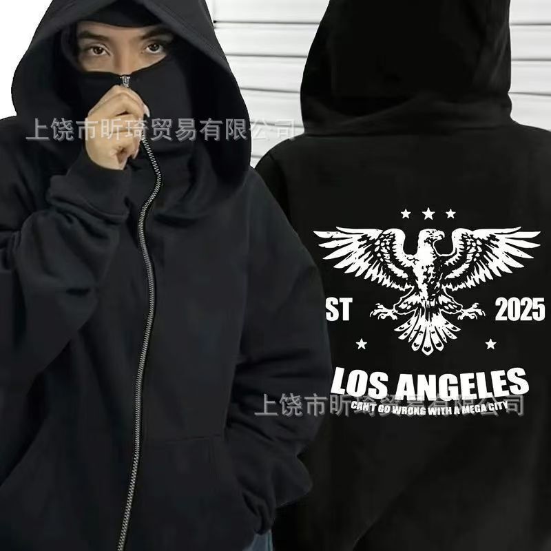 2025 Export Cross-Border Men's Sweatshirt Y2K American Double Hood Retro Full Zipper Sweatshirt Jacket Casual Street Clothing