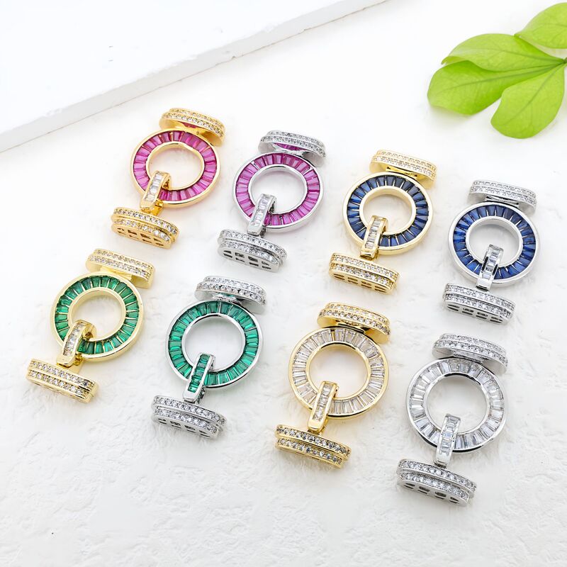 DIY Accessories Inlaid with t Cubic Zirconia Jade Necklace Buckle Fashion Double Row Round Double Buckle Head Jewelry Buckle Millet Bead Buckle