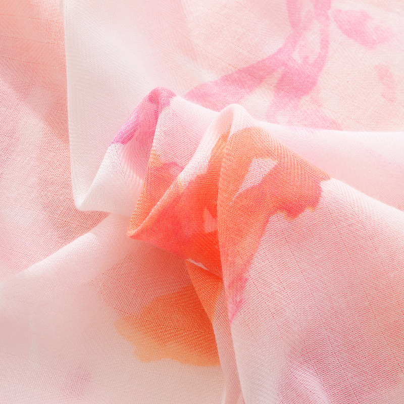 Todo fósforo de moda estilo artístico fresco primavera bufanda mujeres luz Rosa Splash-tinta flor impresa algodón y lino sensación bufanda