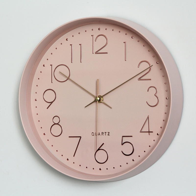 De una sola pieza de entrega Rosa Reloj de pared reloj de cuarzo mudo reloj redondo sala de estar dormitorio Estilo nórdico simple moderno