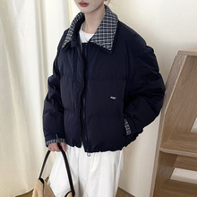 日系格子领拼接90白鸭绒羽绒服女短款2025冬时尚加厚保暖面包服潮