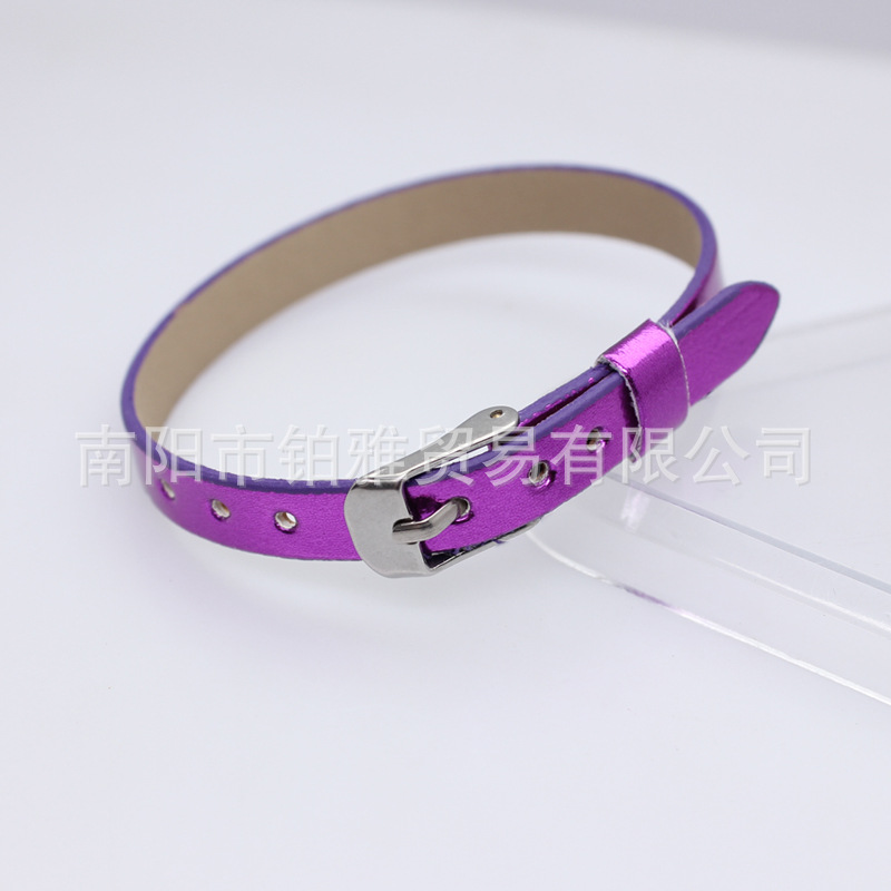 Deep purple-8mm square steel buckle metal leather