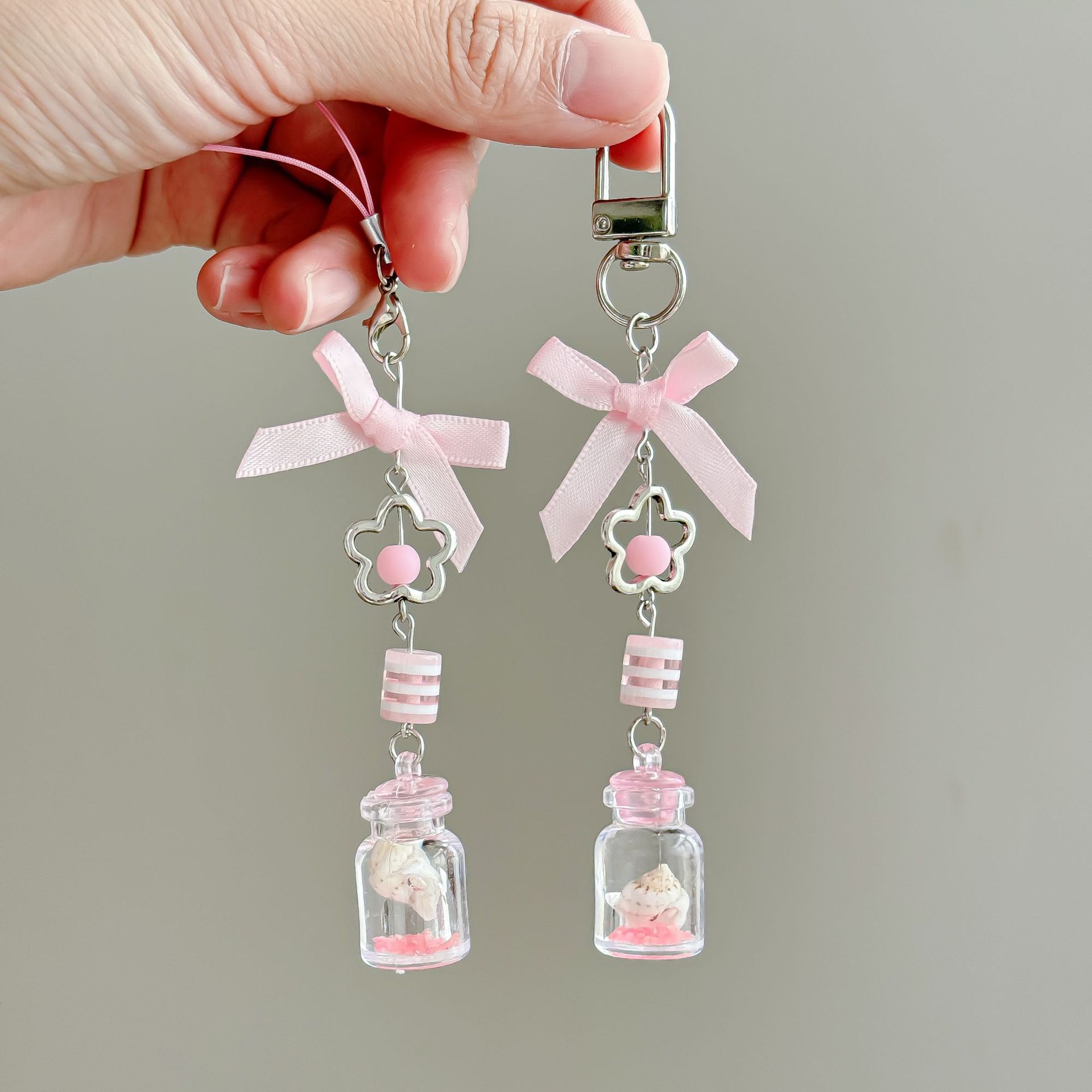 Nocturno conchas botella de deseo colgante para teléfonos móviles color rosa bolsas de arco lindas colgando libros de tarjetas colgantes llaves de cadena