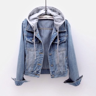 Trendy Brand Denim Jacket for Women 2024 Spring New Korean Style Long-Sleeved Slim Hooded Short Jacket Versatile Top