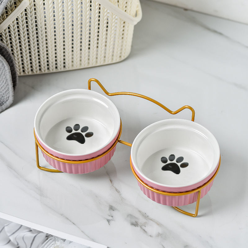 Cerámica doble cuenco cuello para perro y gato cuenco para mascotas cuenco para perros cuenco para perros cuenco para gatos cuenco alimentador para mascotas