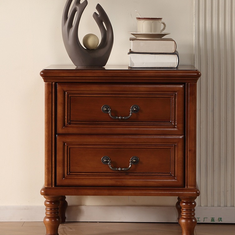 American Light Luxury Solid Wood Bedside Table Korean Pastoral Retro Style Bedroom Bedside Counter Lamp Cabinet Drawer Storage Cabinet