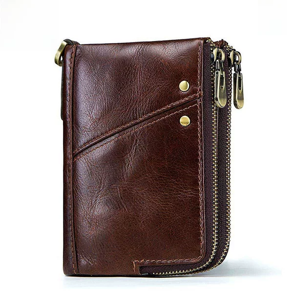 Hummer Paul Rfid Genuine Leather Wallet, Multi-Color Short Style Double Zipper Wallet, Vertical Style, Fashionable Casual Coin Purse Wholesale