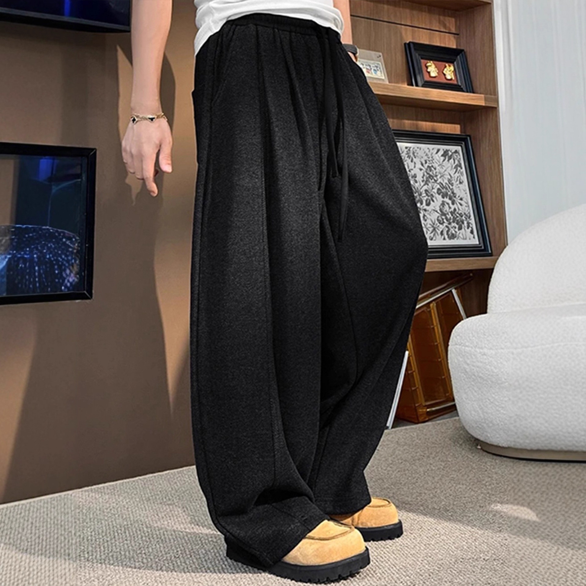 老钱风针织弯刀卫裤男款秋冬季复古灯芯绒裤子高级垂感阔腿休闲裤