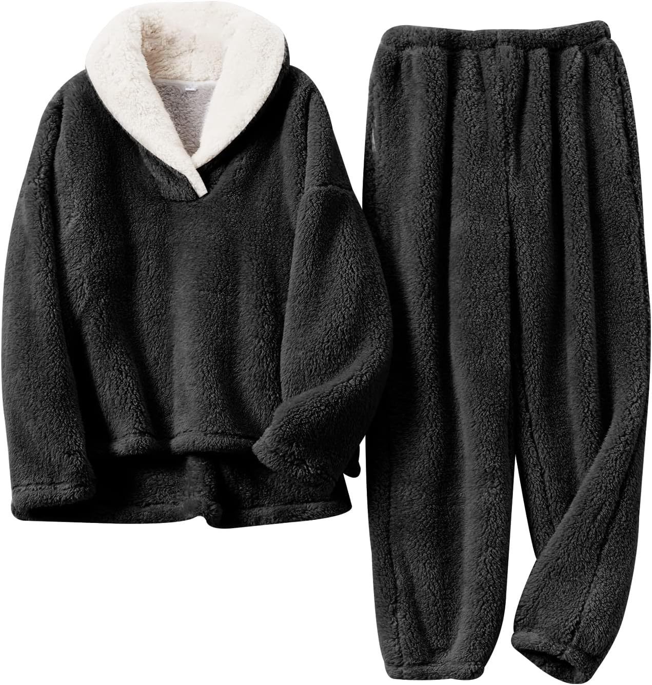 Bequemer Pyjama aus Baumwollsamt für Damen, lange Ärmel, große Größe, lockeres Heimkleidungsset, kann draußen getragen werden_voghion.com