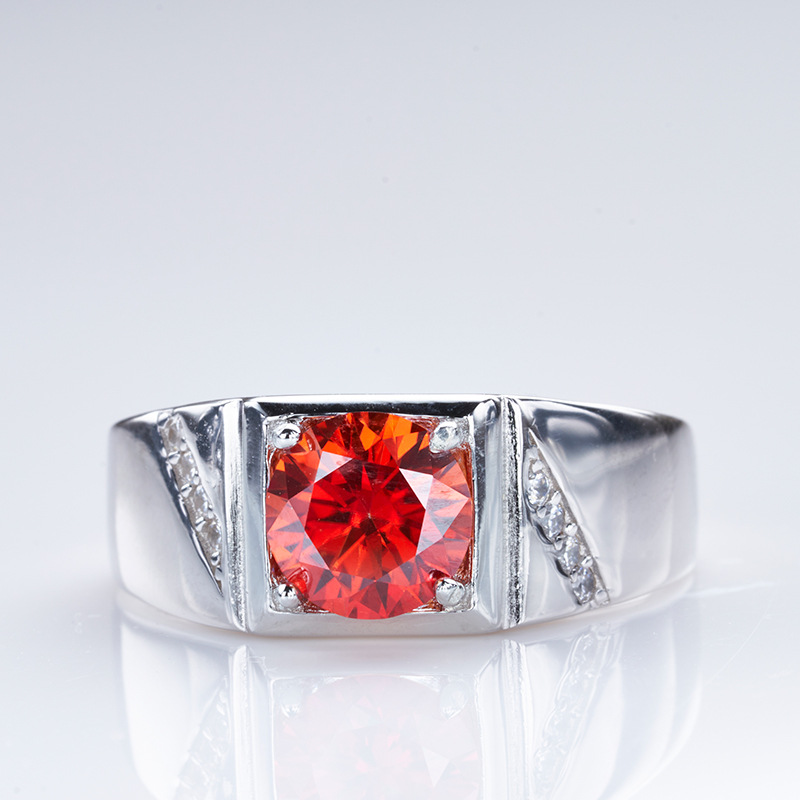 925 plata esterlina granada anillo de hombre rojo y negro moissanita anillo masculino chapado pt950 oro fábrica al por mayor en stock