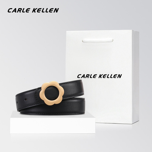 CARLE KELLEN Belt Women's Genuine Leather Summer New Style Decorative Jeans Skirt Premium Black Belt