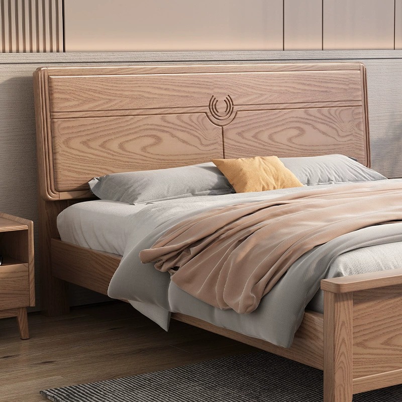 白蠟木實木床簡約現代大床北歐1.5米原木風床家用主臥1.8米雙人床