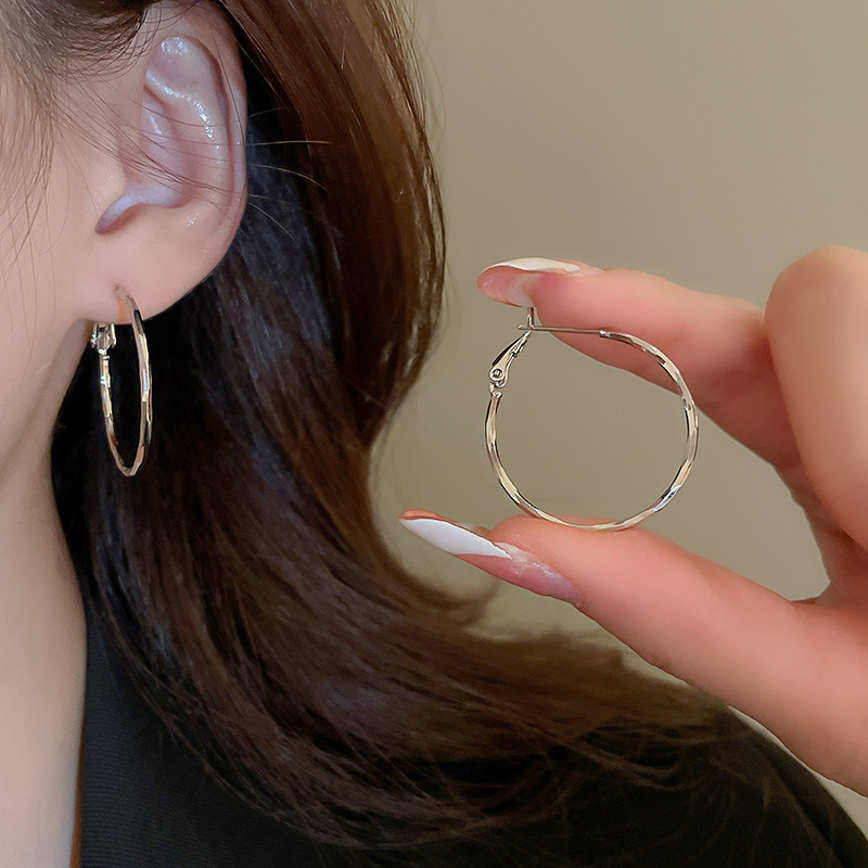 Pendientes ovalados simples de aguja de plata Pendientes de tendencia de personalidad transfronteriza europea y americana Pendientes de diseño de todo fósforo de nicho al por mayor