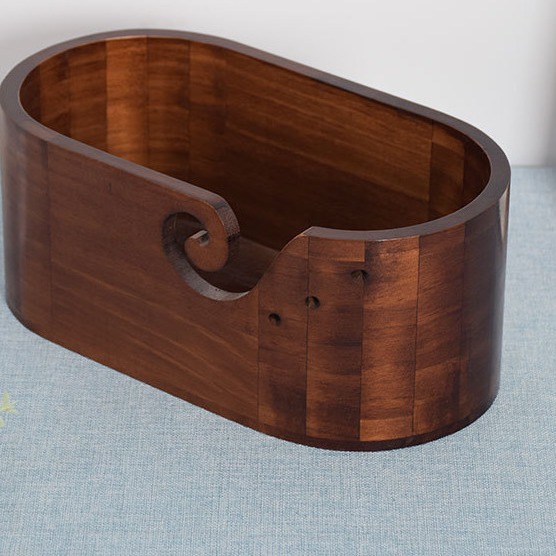 Tazón de lana ovalada de madera maciza retro Tazón de almacenamiento de lana para el hogar Herramientas de almacenamiento para el hogar con agujeros