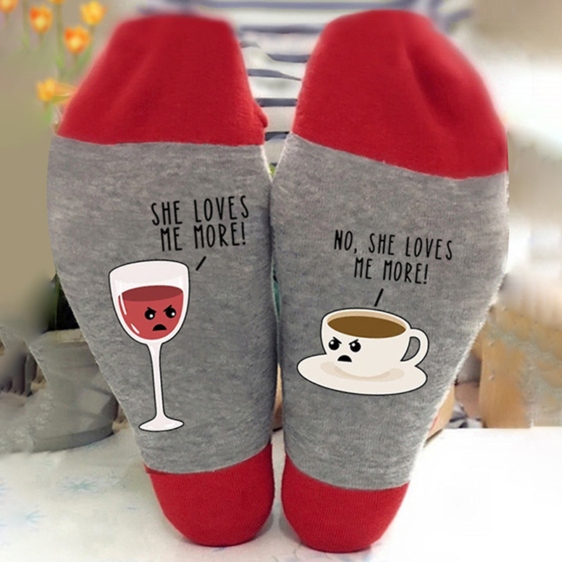 Calcetines navideños con letras de colores en contraste, estampado de muñeco de nieve, calcetines unisex de algodón con elementos navideños para comercio exterior.