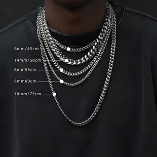 Stainless Steel Chain Custom Titanium Steel Cuban Hip-Hop Necklace Punk Men and Women Trendy Thick Chain Sweater Chain Metal Chain