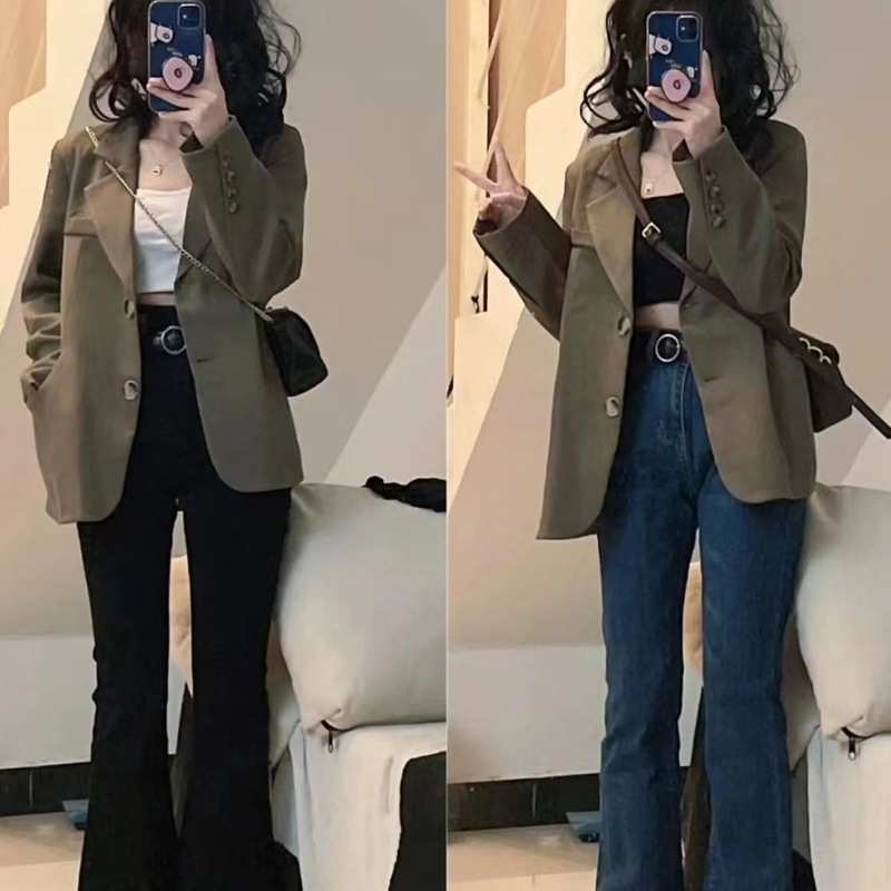 145小个子西装外套女150cm矮个子棕色气质宽松短款小西服xxs码秋|undefined