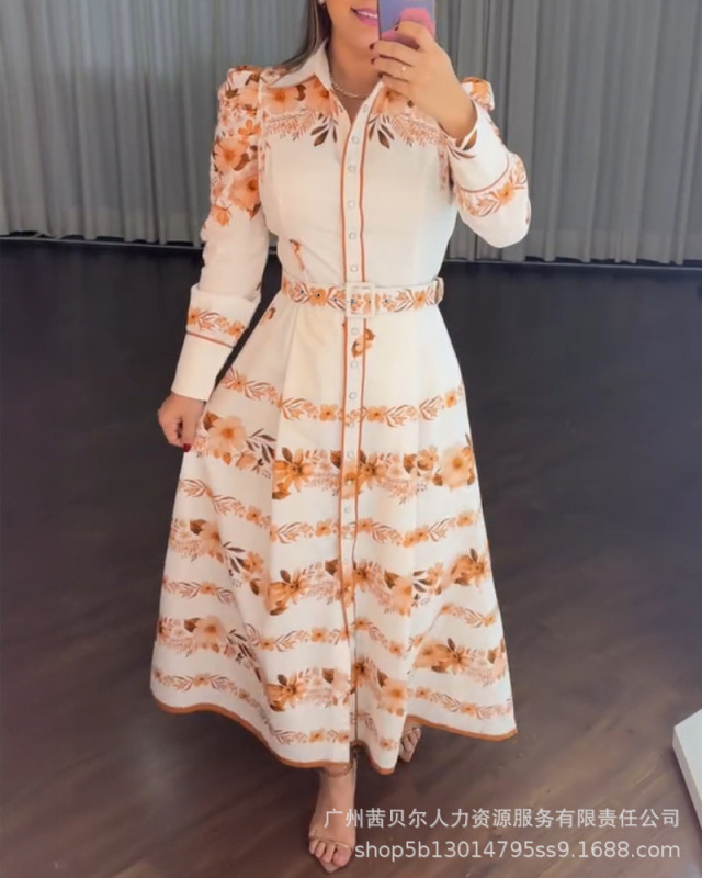 LZR19325婦人服欧米新型休暇ポジショニング花七分袖スリムストラップシャツロングスカート|undefined