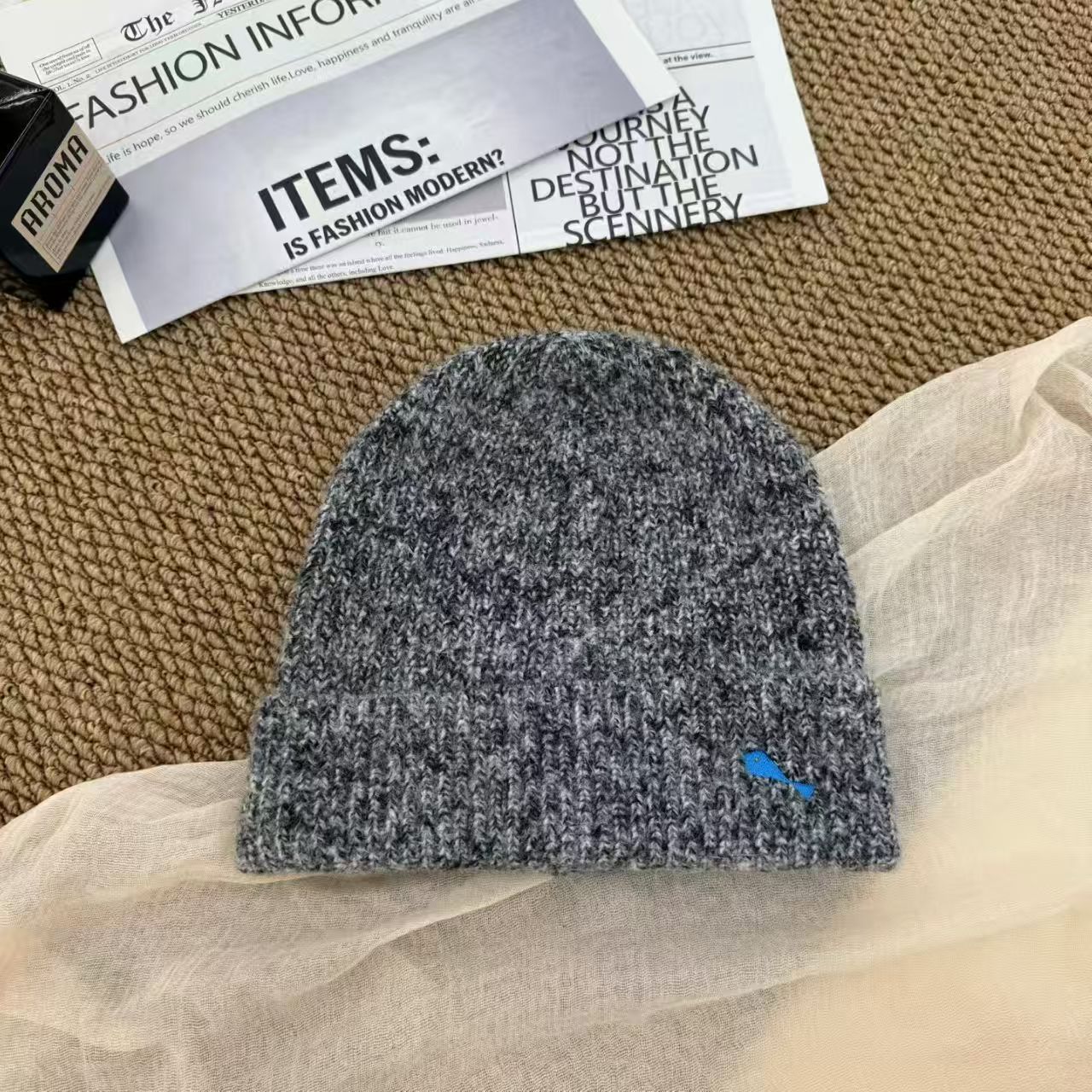 可代发方圆脸小鱼针毛线织帽女秋冬保暖护耳纯色百搭毛线包头情侣