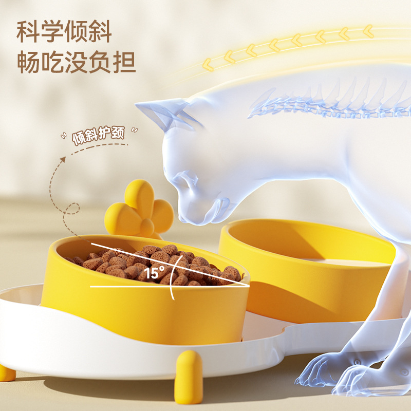 Gato tazón de cerámica gato tazón de PET protección cervical vértebra anti-escupiar doble tazón de agua alimentación uno