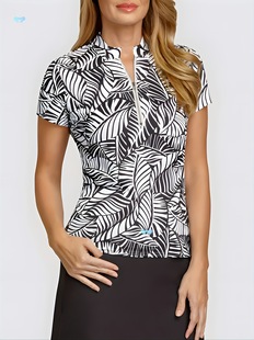 Women's Athletic Black and White Leaf Print Short Sleeve Cross-Border