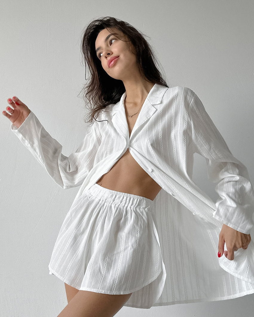 245g Weight Long Sleeve Sleeve Length Pajamas Lingerie Type Cotton Fabric Type Regular Top Length Pants Sets Sets Type 2 Pieces Set Quantity Home, Sleeping Occasion Suit Collar Neckline Breathable Function Regular Fit Fit Type Solid Color Pattern Summer, Spring Season Women's Gender Simple Style Style Home Sleeping Women's Simple Style Solid Color Cotton Pants Sets Pajama Sets 14