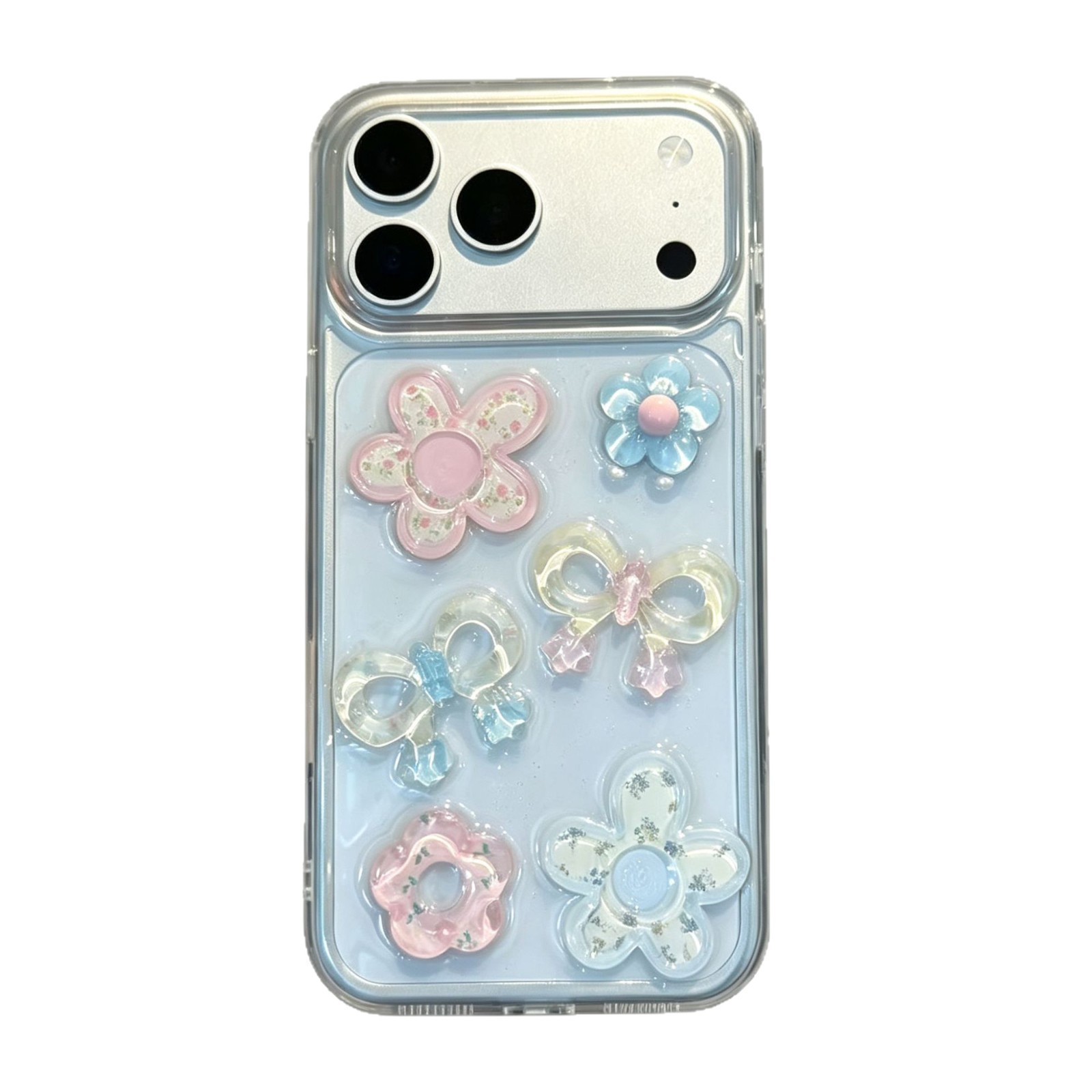 适用苹果18promax手机壳iphone17pro滴胶花朵蝴蝶结16新款15全包X
