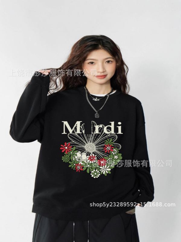【顶级版本】韩国潮牌Mardi卫衣印花金高银同款小雏菊圆领宽松款|undefined