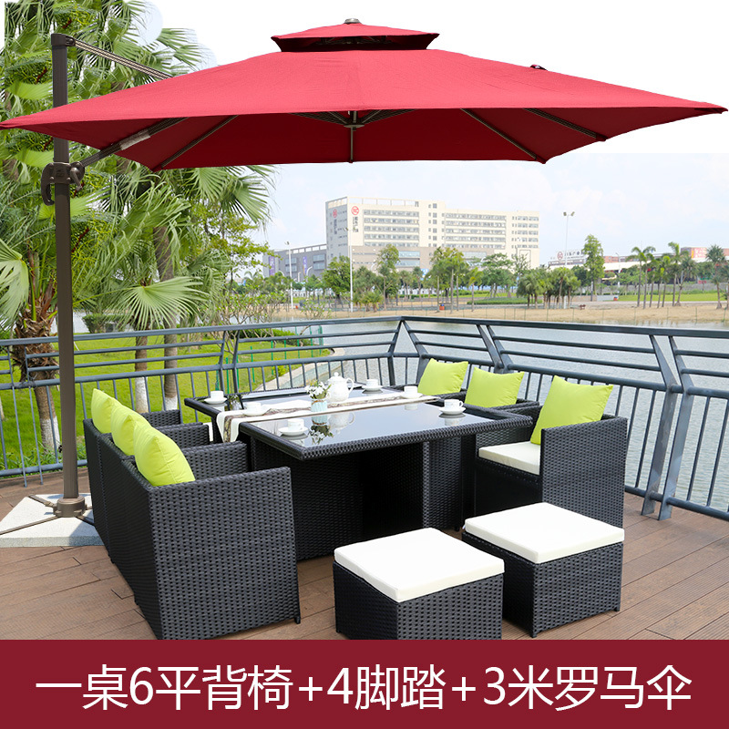 Mesa y silla al aire libre Villa patio jardín ocio silla de caña combinación impermeable al aire libre tabla de té de caña con paraguas