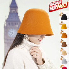 水桶帽女士秋冬新款保暖直筒日系羊毛呢纯色钟型渔夫帽子厂家批发