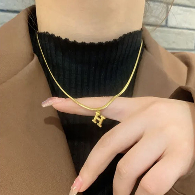Fashion Letter Titanium Steel Gold Plated Necklace