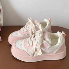 キャンディーカラーのかわいいラウンドトゥスニーカー女性のための 2025 新しいレースアップファッション白い靴学生ストリート撮影ランニングシューズ在庫あり