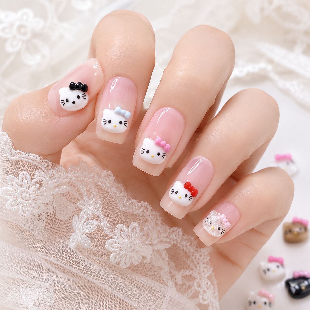 Hellokitty Nail Art Accessories Resin Wearable Nail Decorations Cartoon Kt Full Diamond Pendant Dy Cross-Border Hot Item