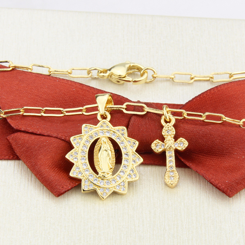 gold-plated inlaid zirconium oval Virgin necklace