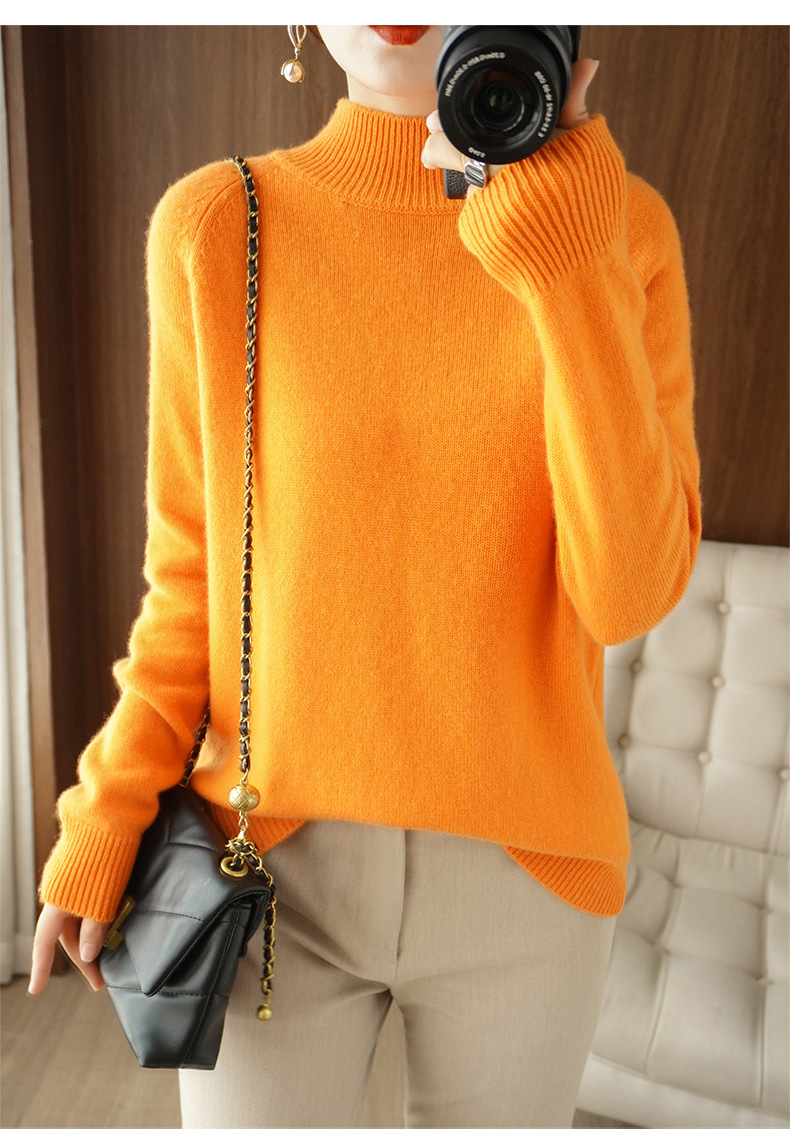 Wholesale of 2022 new semi-high neck pullover long-sleeved knitted sweater for women, a slimming Korean-style base layer pic 48