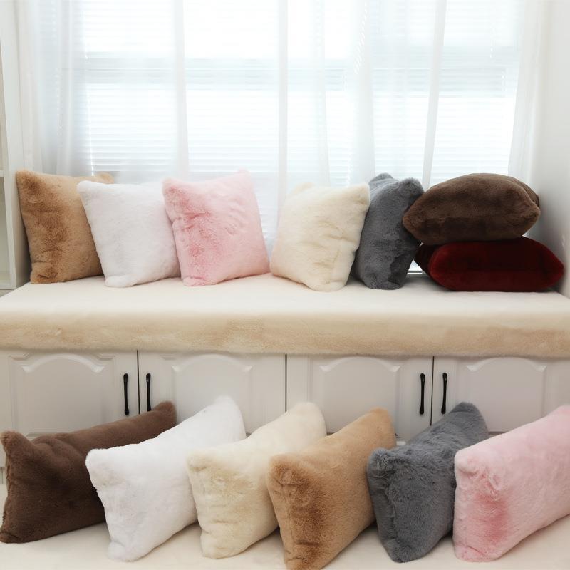 LIVING inc. Rabbit fur soft girl heart ins pillow bed pillow sofa artificial wool plush cushion