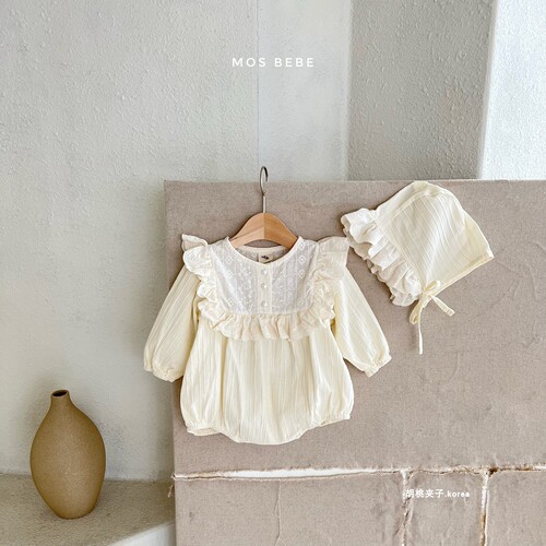 Newborn baby girl Korean style lace harem two-piece set ins infant and toddler hooded triangle crawl suit