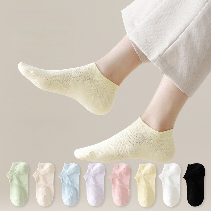 Summer Mesh Boat Socks Women's Khmer Breathable Boneless Sports Socks Sweat Absorbing Anti-Pilling Shallow Mouth Short Tube Invisible Socks