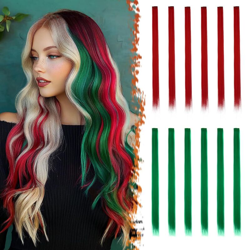 Hair Extensions with Colored Hair Clips, Ear-Hanging Dyeing, Permable, Colorful, One Clip, Long Straight, Ready-To-Ship, High-Quality Synthetic Fiber Wigs