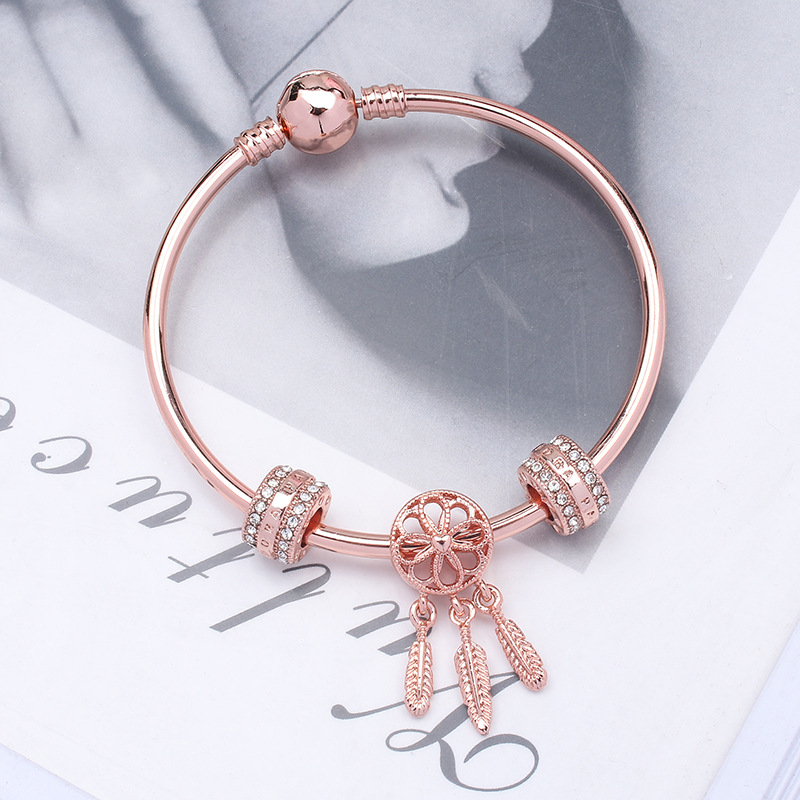 Simple Style Dreamcatcher Copper Bangle Hollow Out Inlay Rhinestones Copper Bracelets
