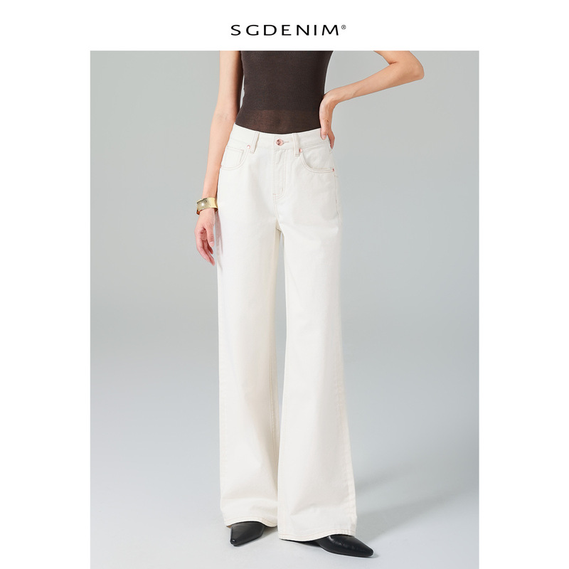 Commuting Essential/High-Waisted White Loose Straight-Leg Floor-Length Jeans for Women, 2026 Spring New Style, Elegant, Slimming, Versatile