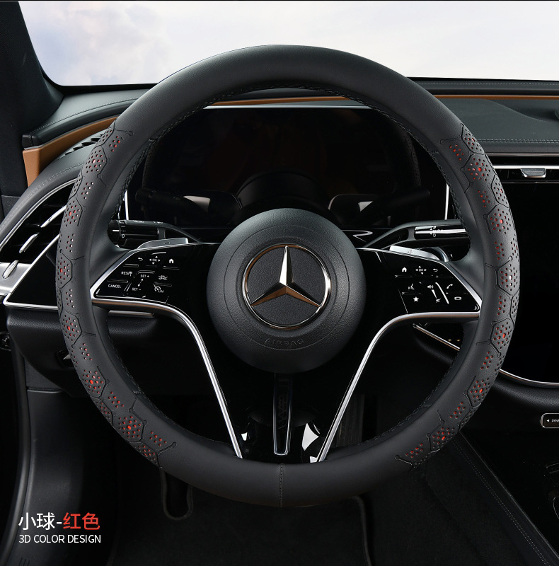 25 Years New All-Season Universal Ball Full Leather Stain-Resistant, Cool, Breathable, Sweat-Absorbent and Non-Slip Car Steering Wheel Cover